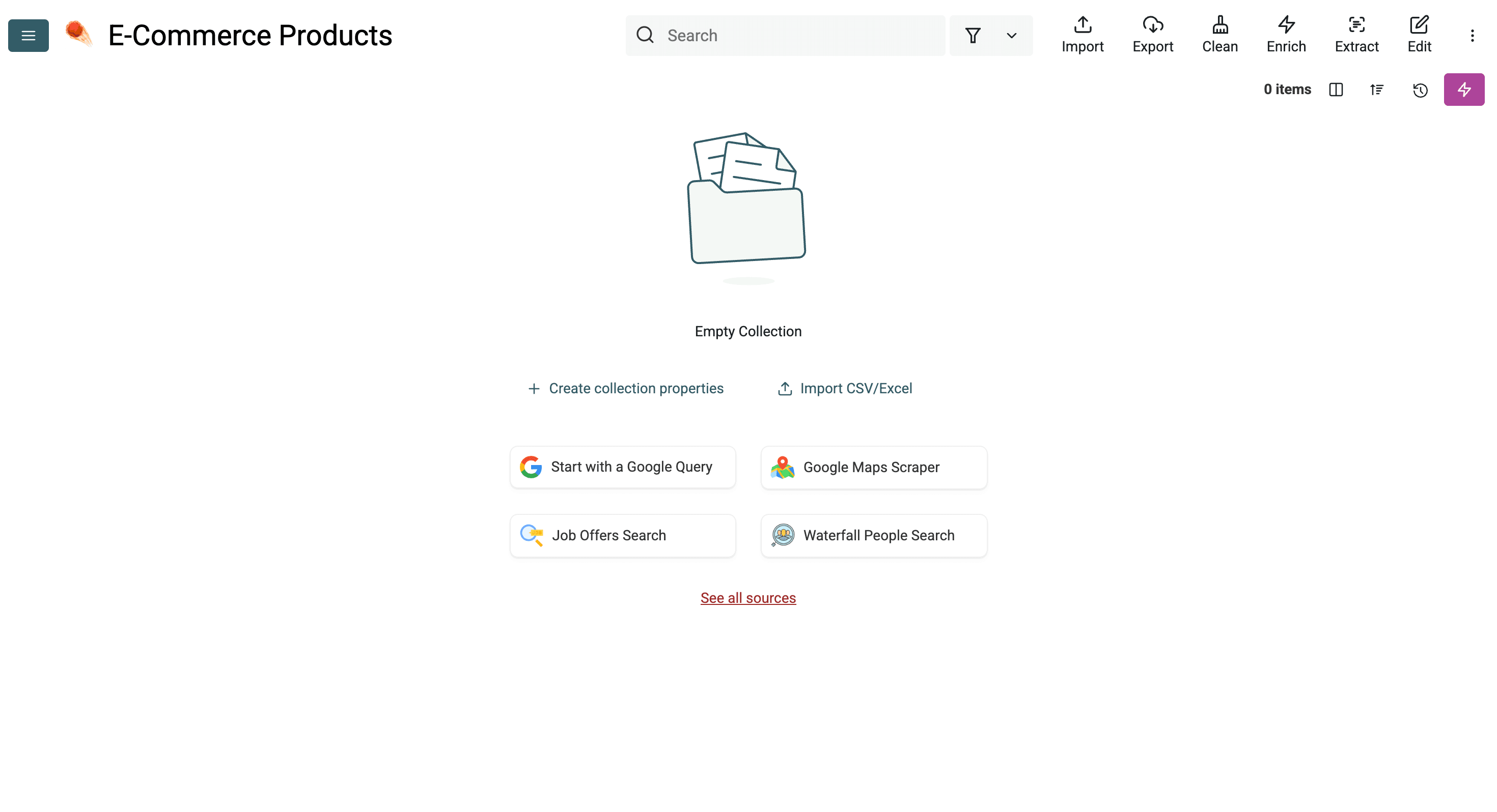 This is how an empty collection looks like in Datablist