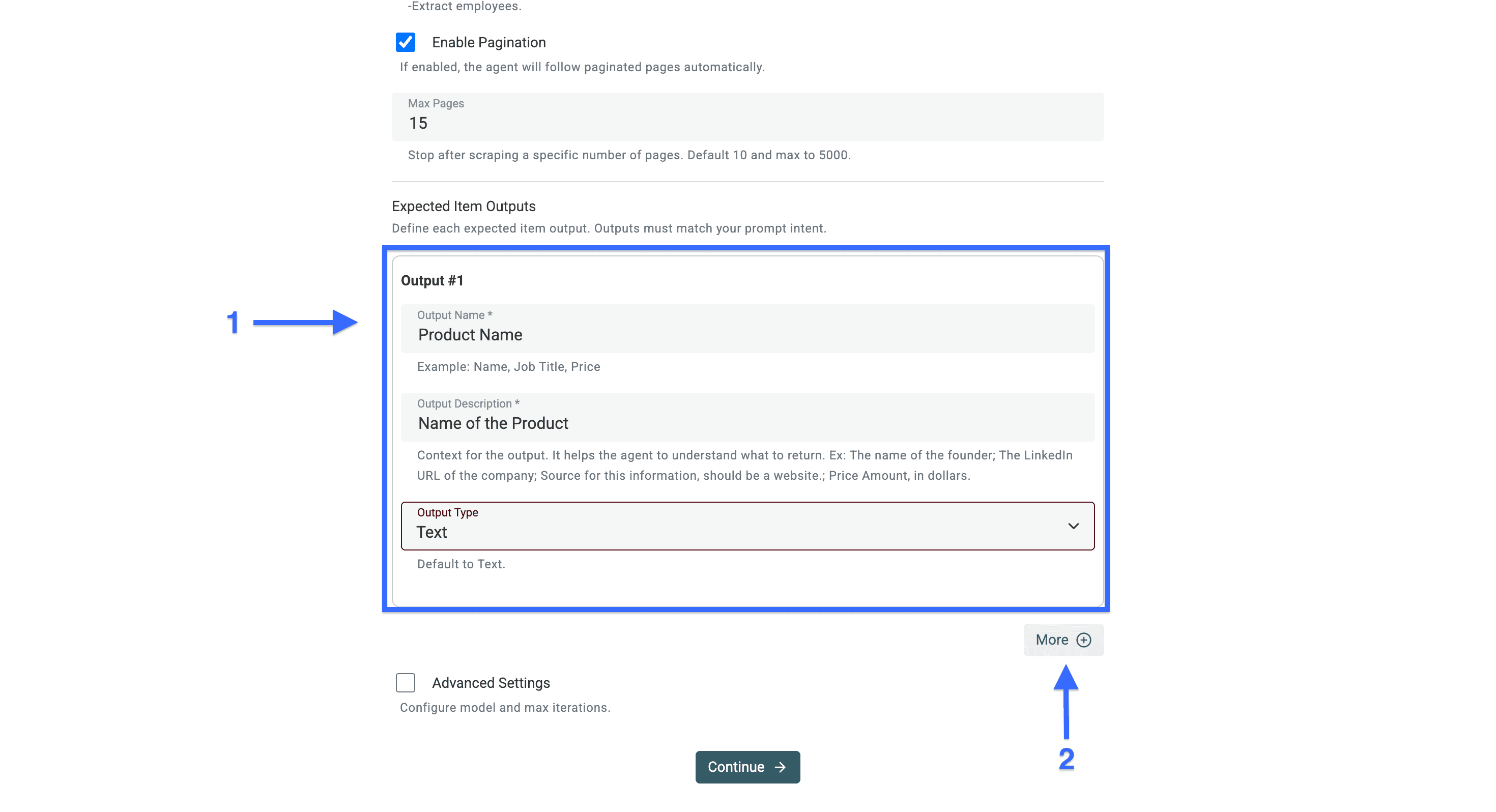 Output property to store the names of the extracted products
