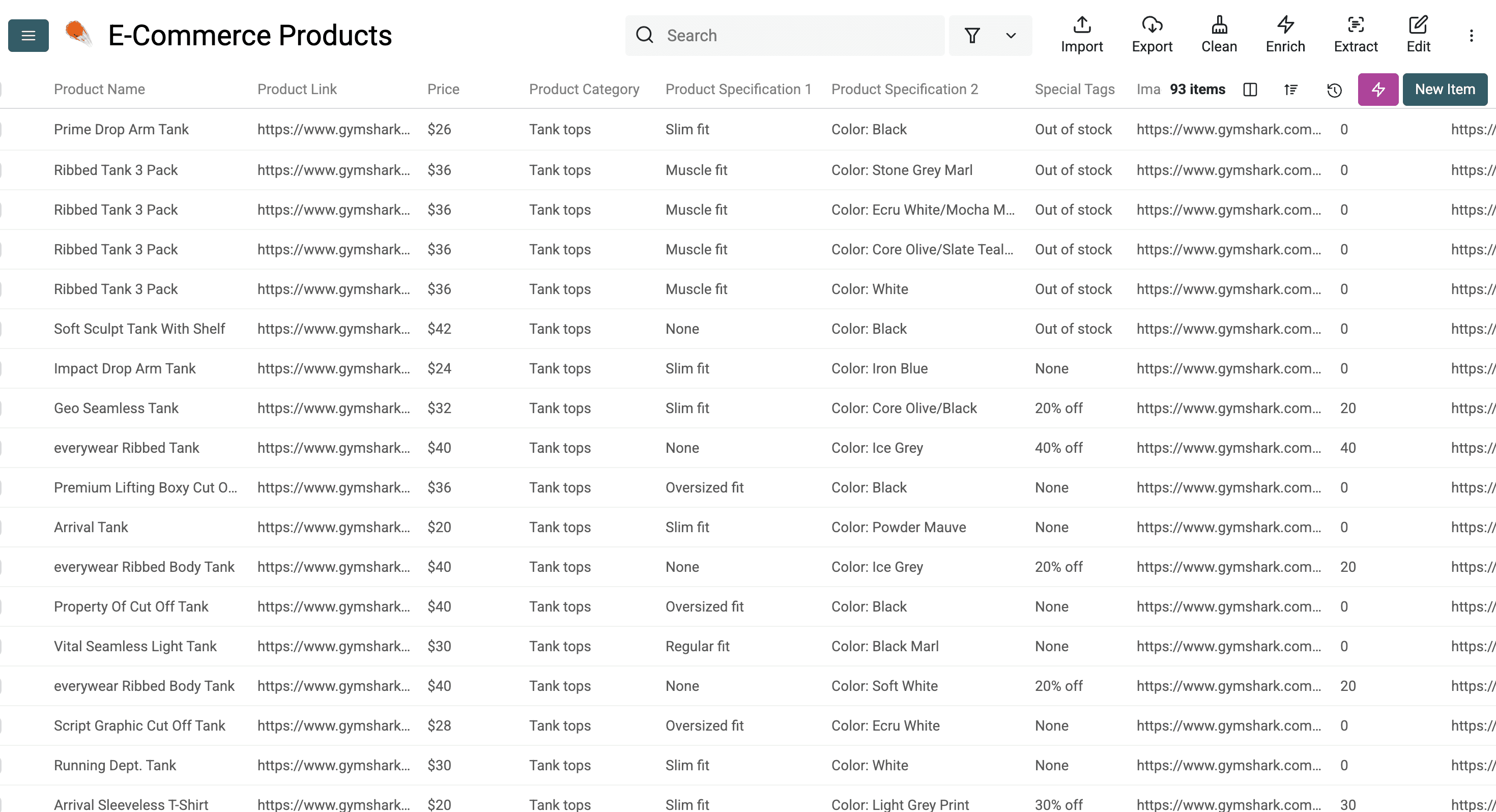 This are the products I scraped from the site I showed at the beginning