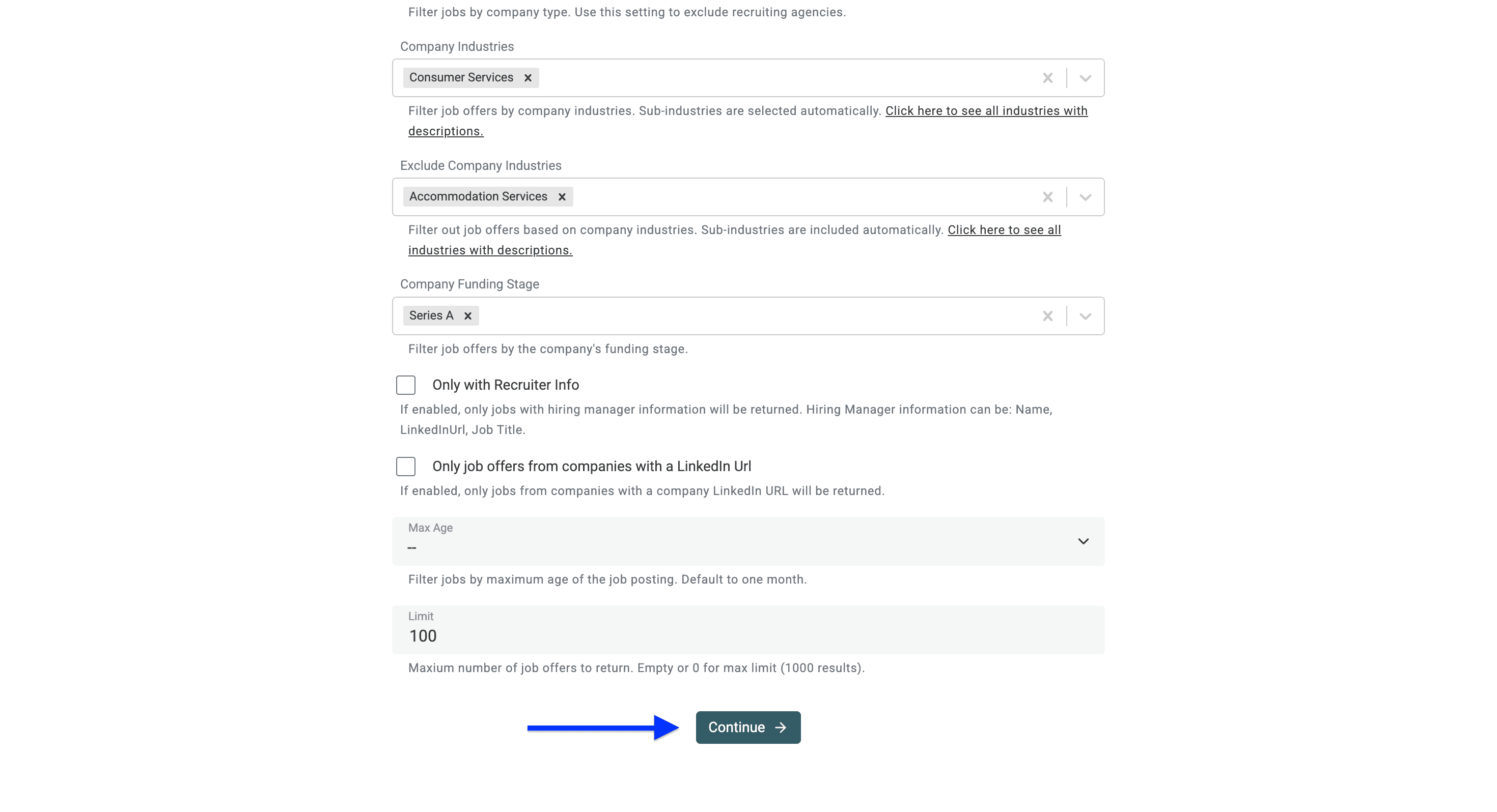 Search filter in our jobs aggregator