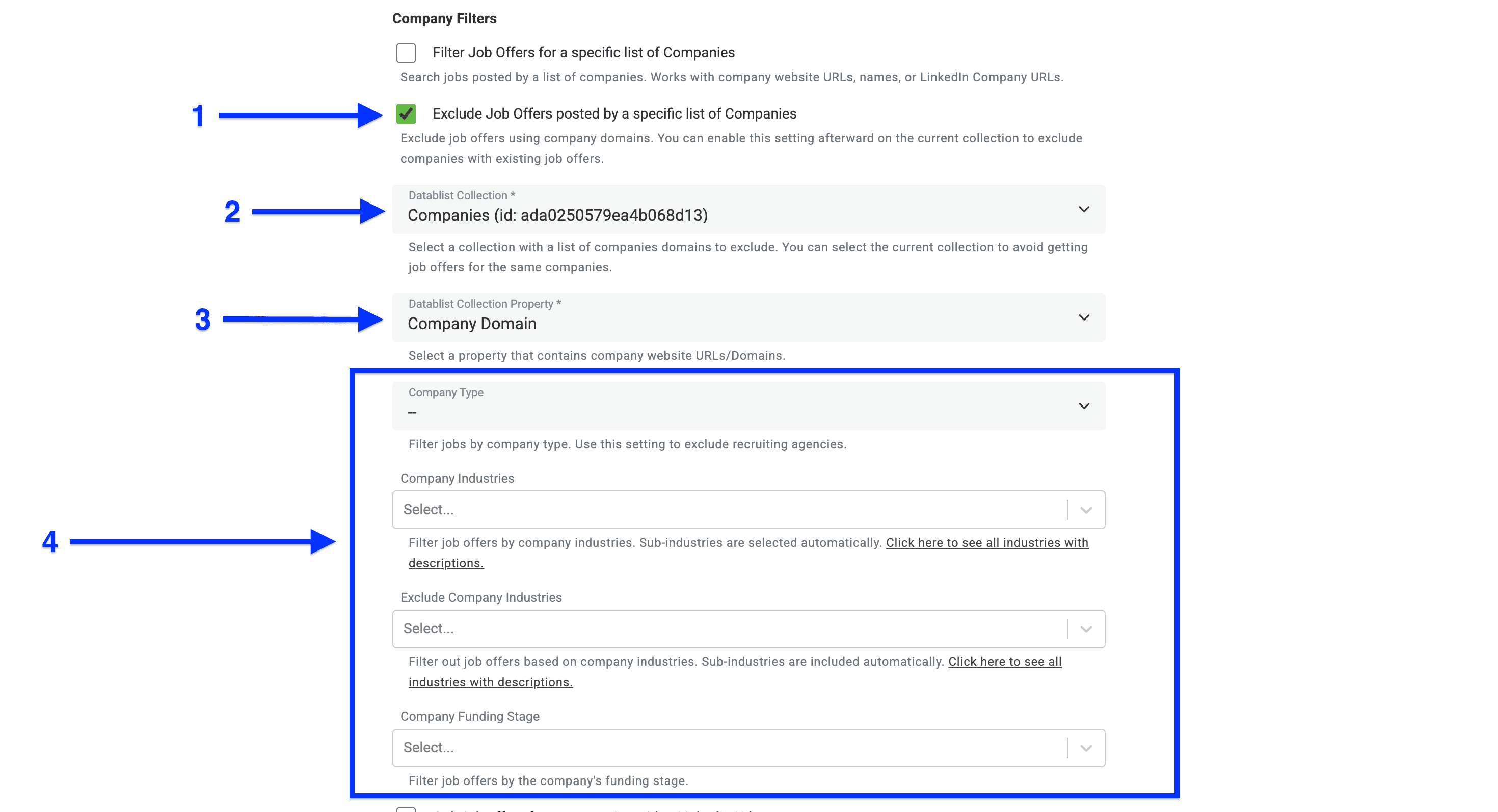 Excluding companies of job postings search