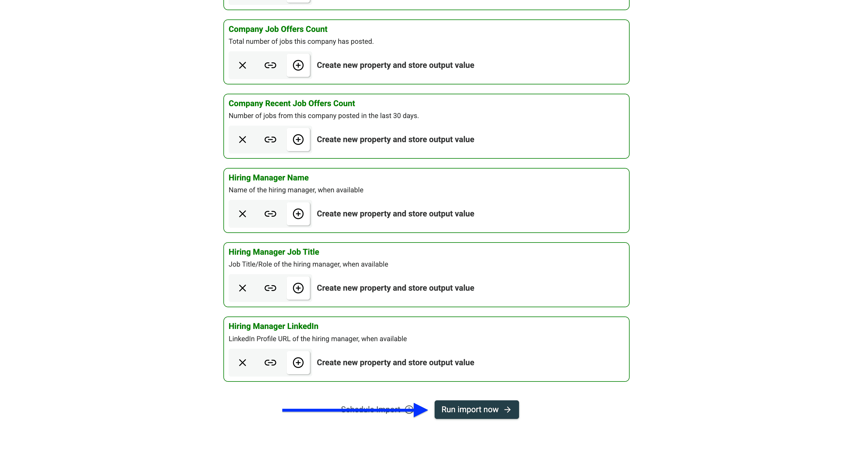 Output field configuration of Datablist’s Job Boards Scraper
