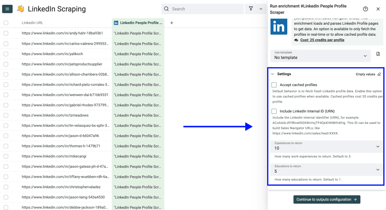 How To Scrape LinkedIn Profile Details - Enrichment Settings
