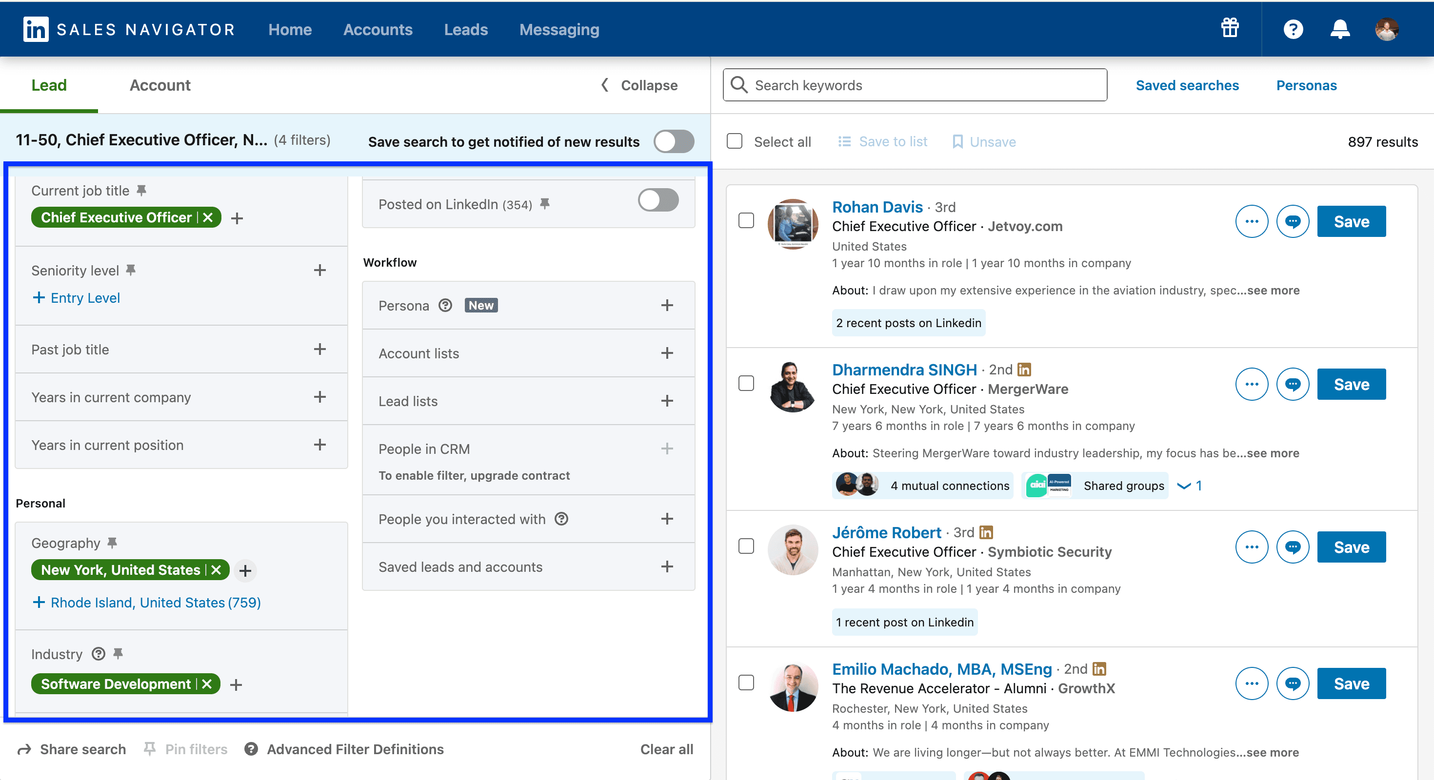 Filtering correctly is half the battle when using LI Sales Navigator