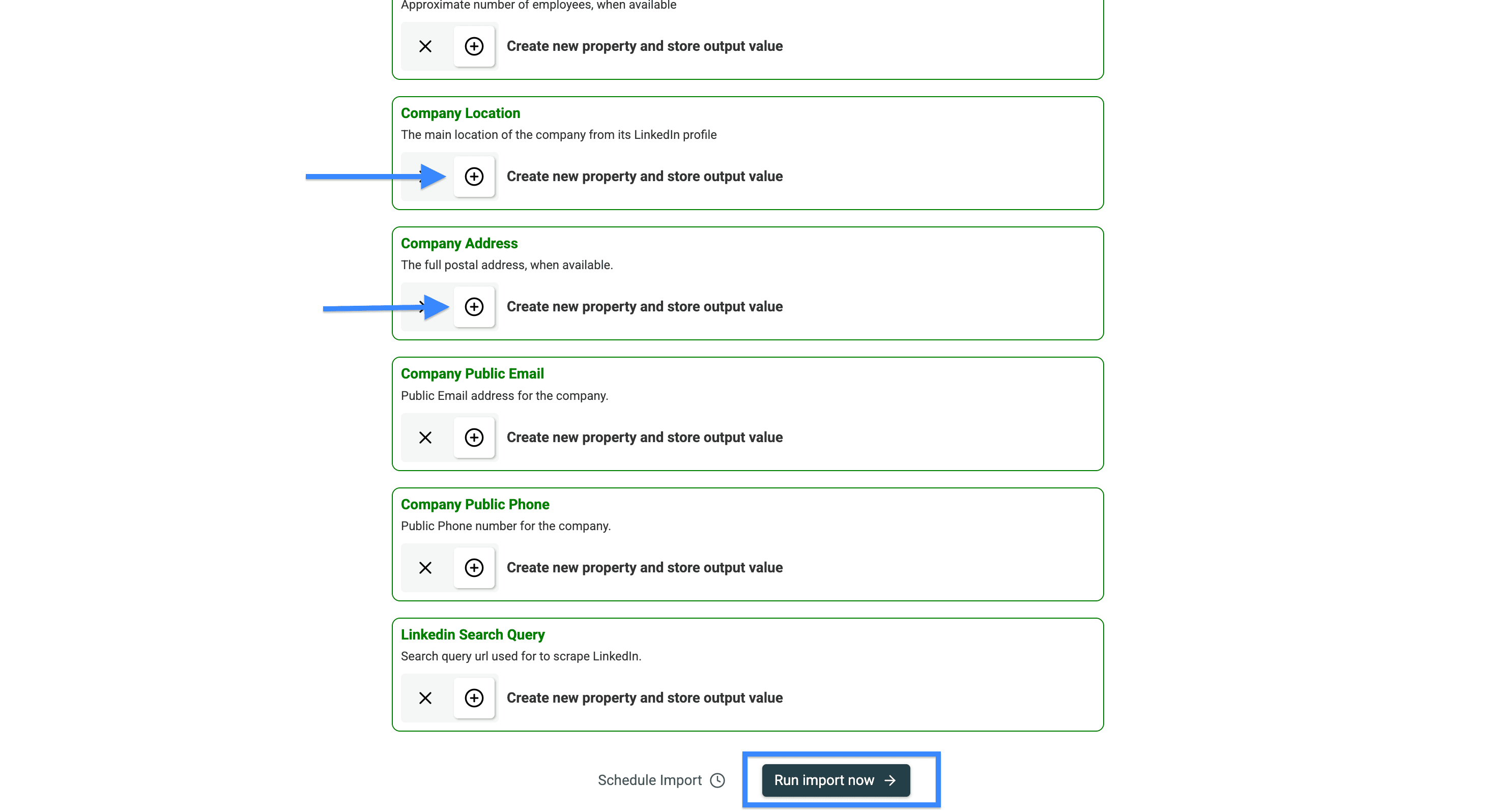 Output field configuration of Sales Navigator Scraper