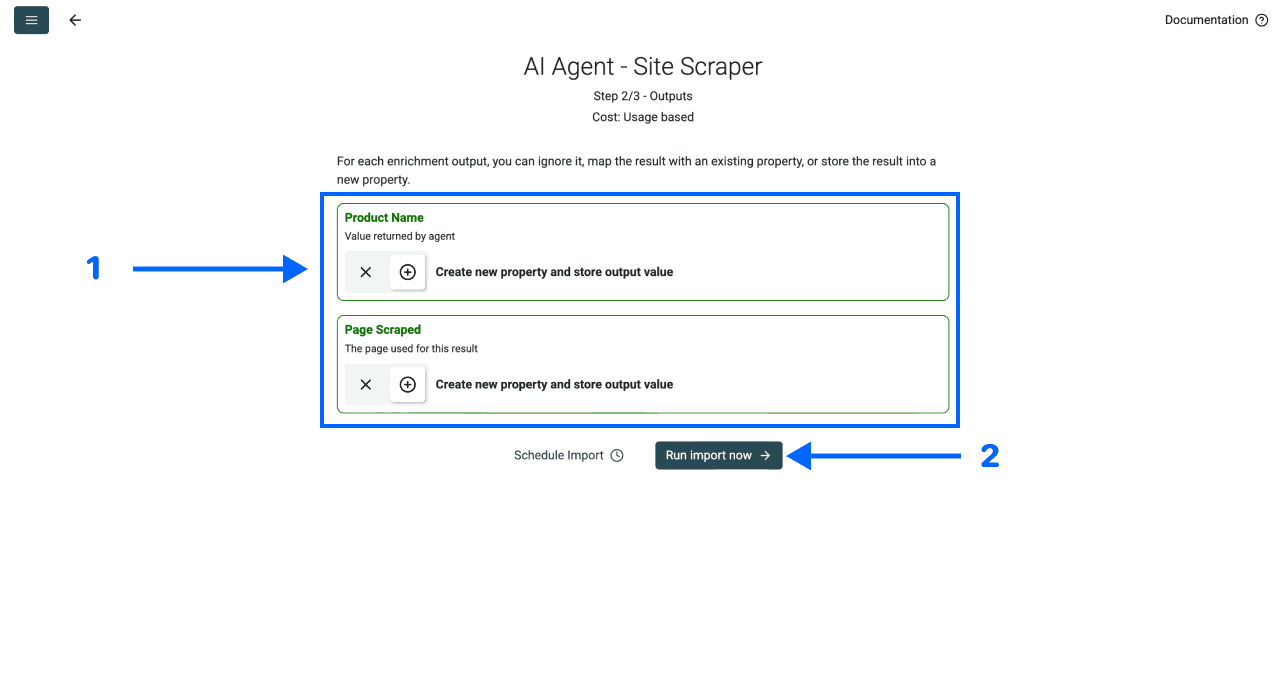 Datablist AI scraping agent, outputs selection
