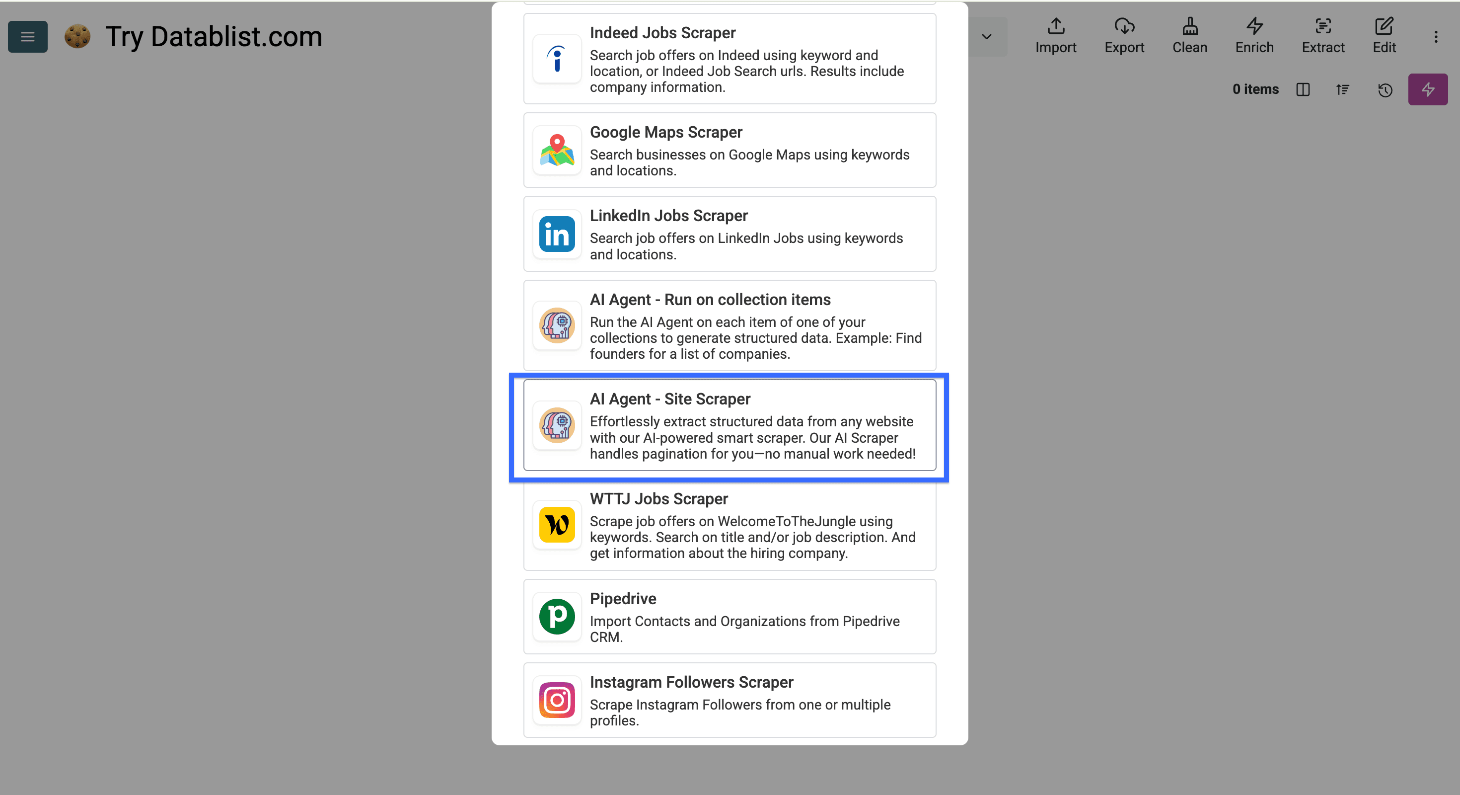 Datablist has over 10 different data sources to begin with