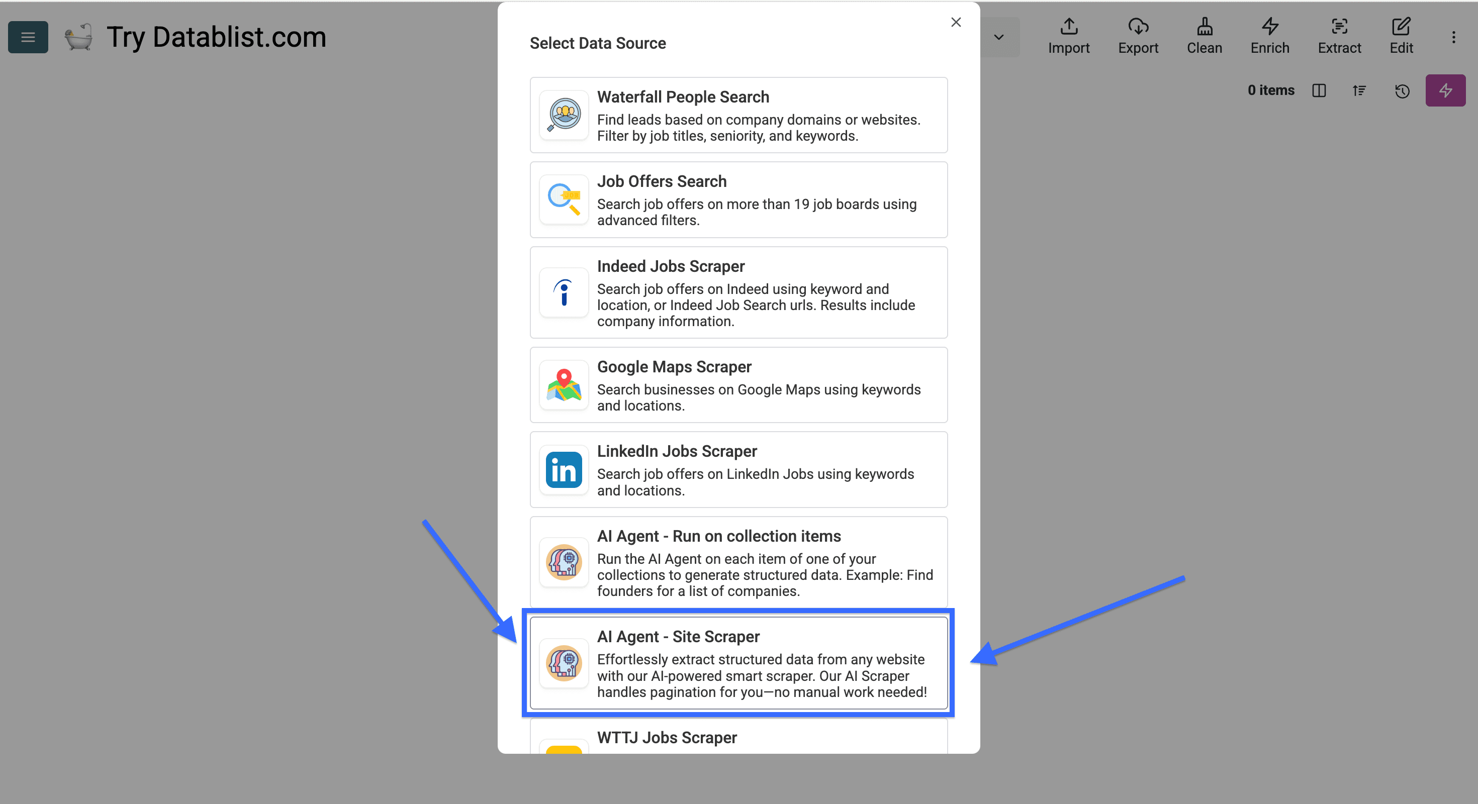 Datablist has over 10 data sources to choose from