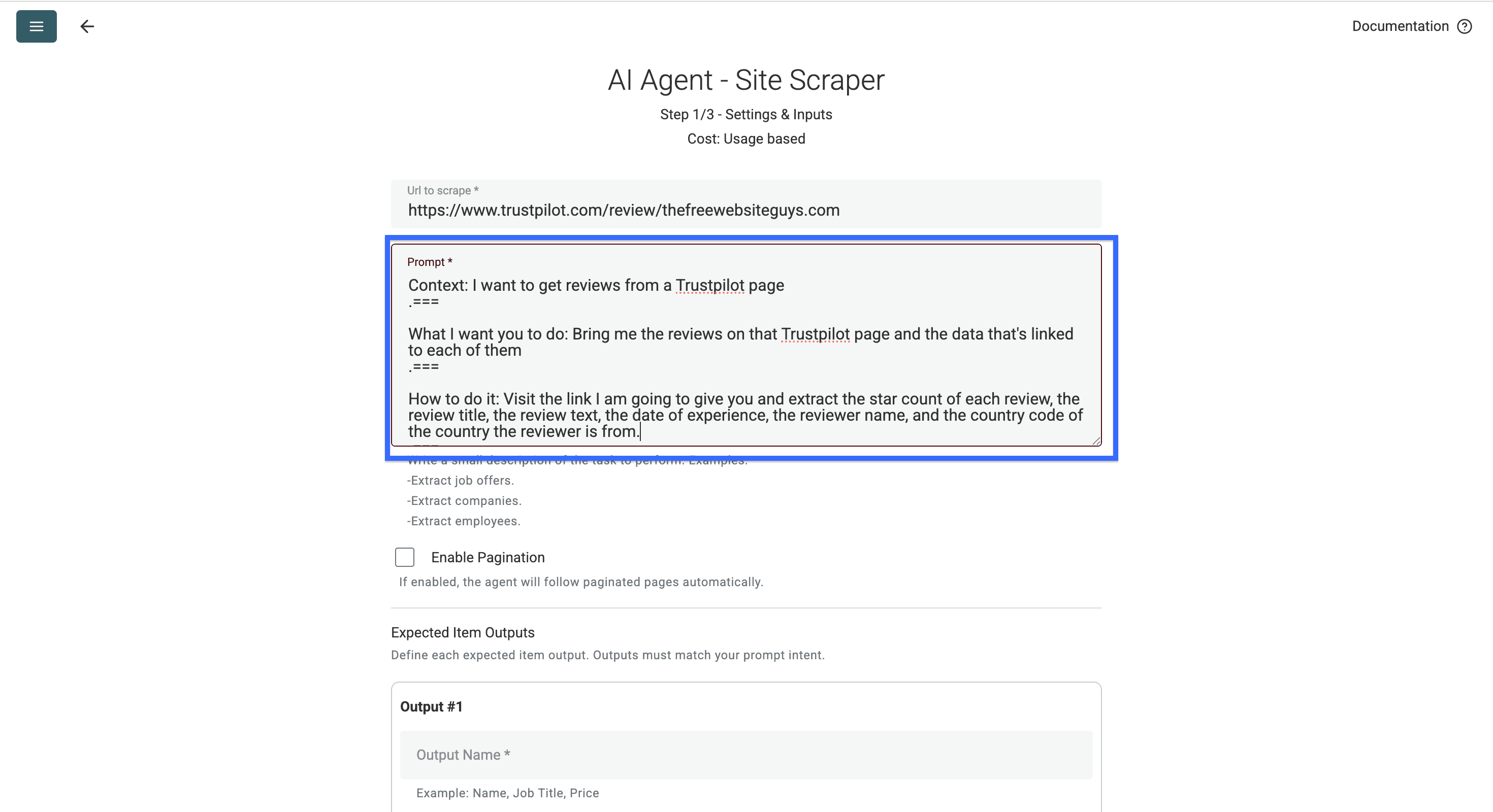 Having the right prompt is the most important part when scraping using the AI agent