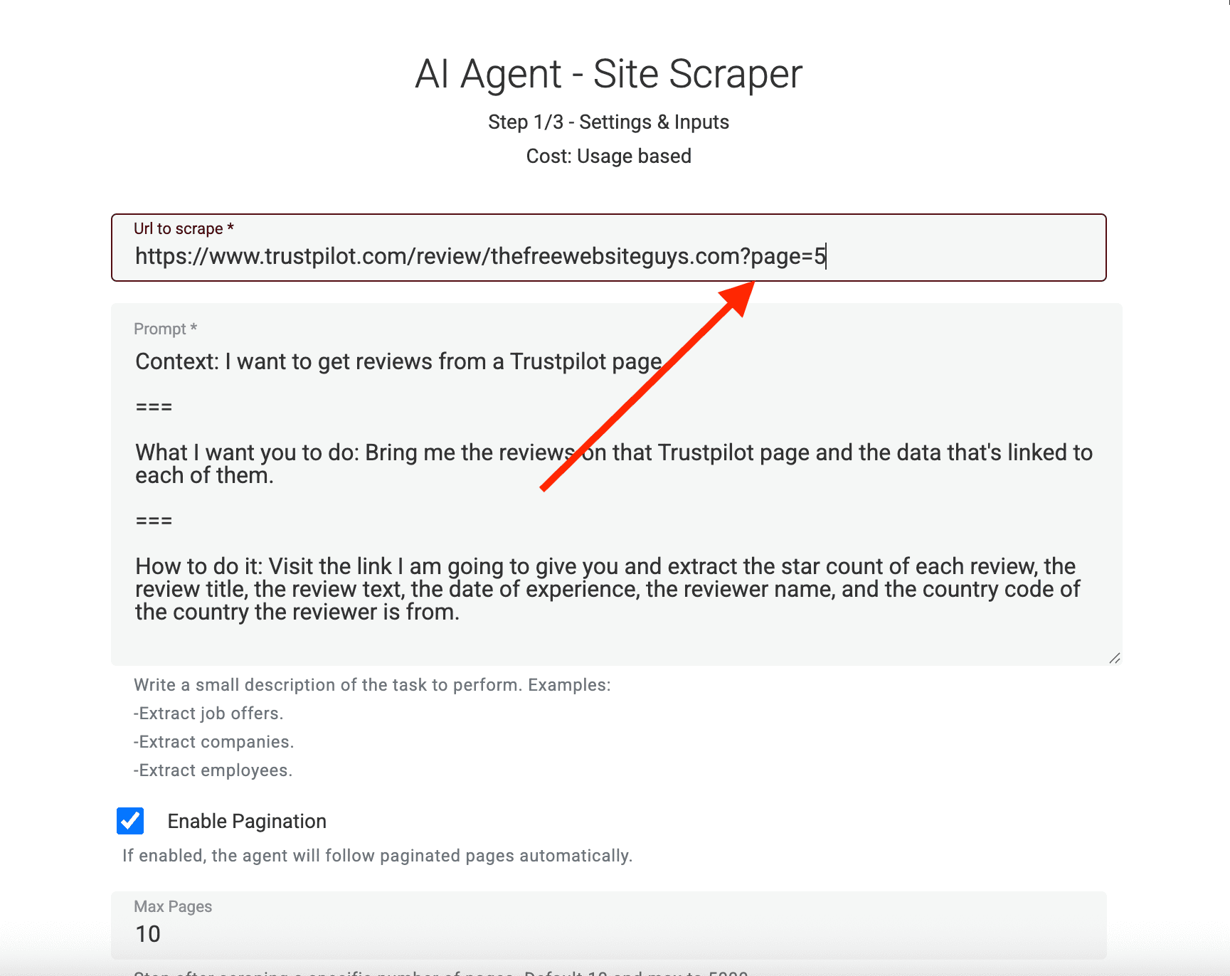 Edited URL setting to start from another page