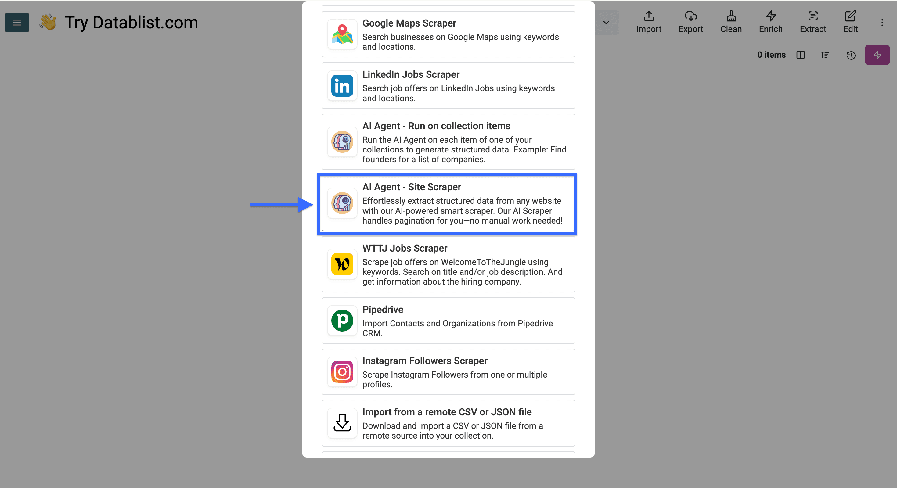 Datablist has multiple AI agents to choose from