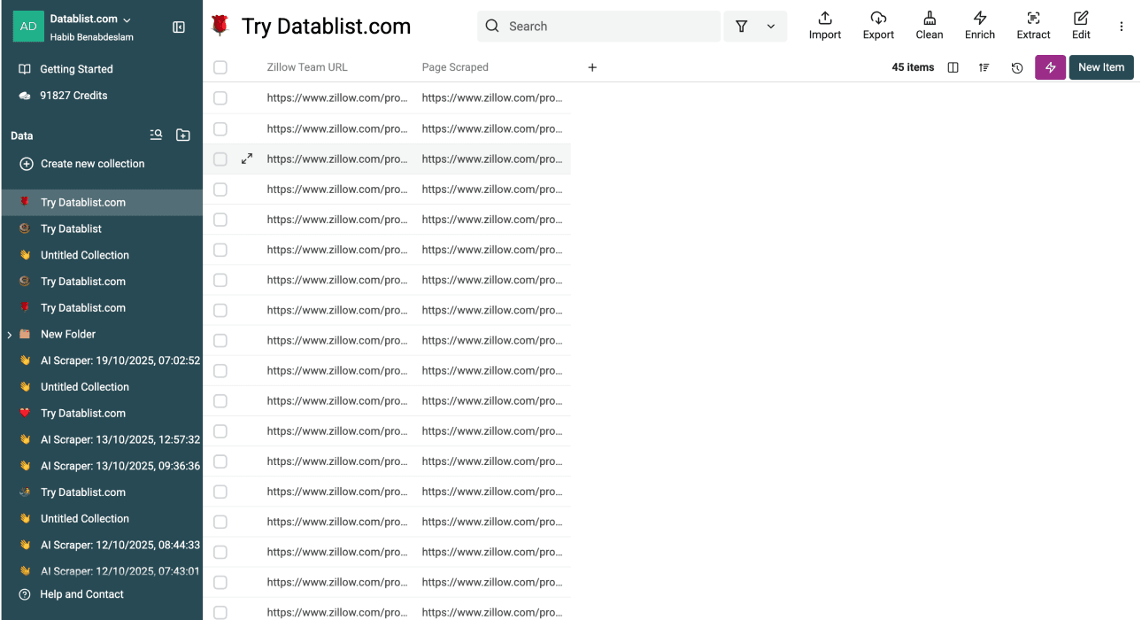 Zillow Real Estate Agent Scraper, team page urls