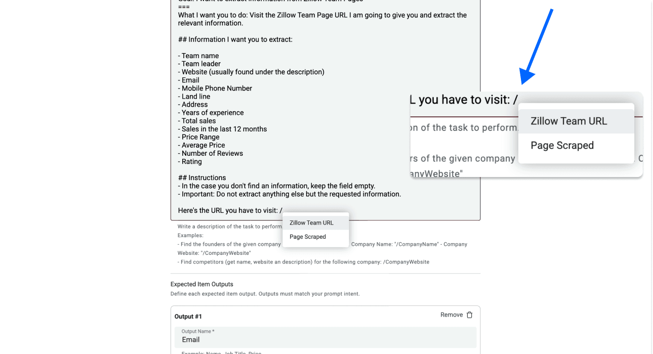 Zillow Real Estate Details Agent Scraper, input property