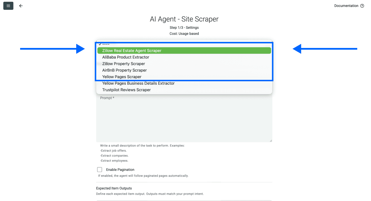 Zillow Real Estate Agent Scraper, template selection