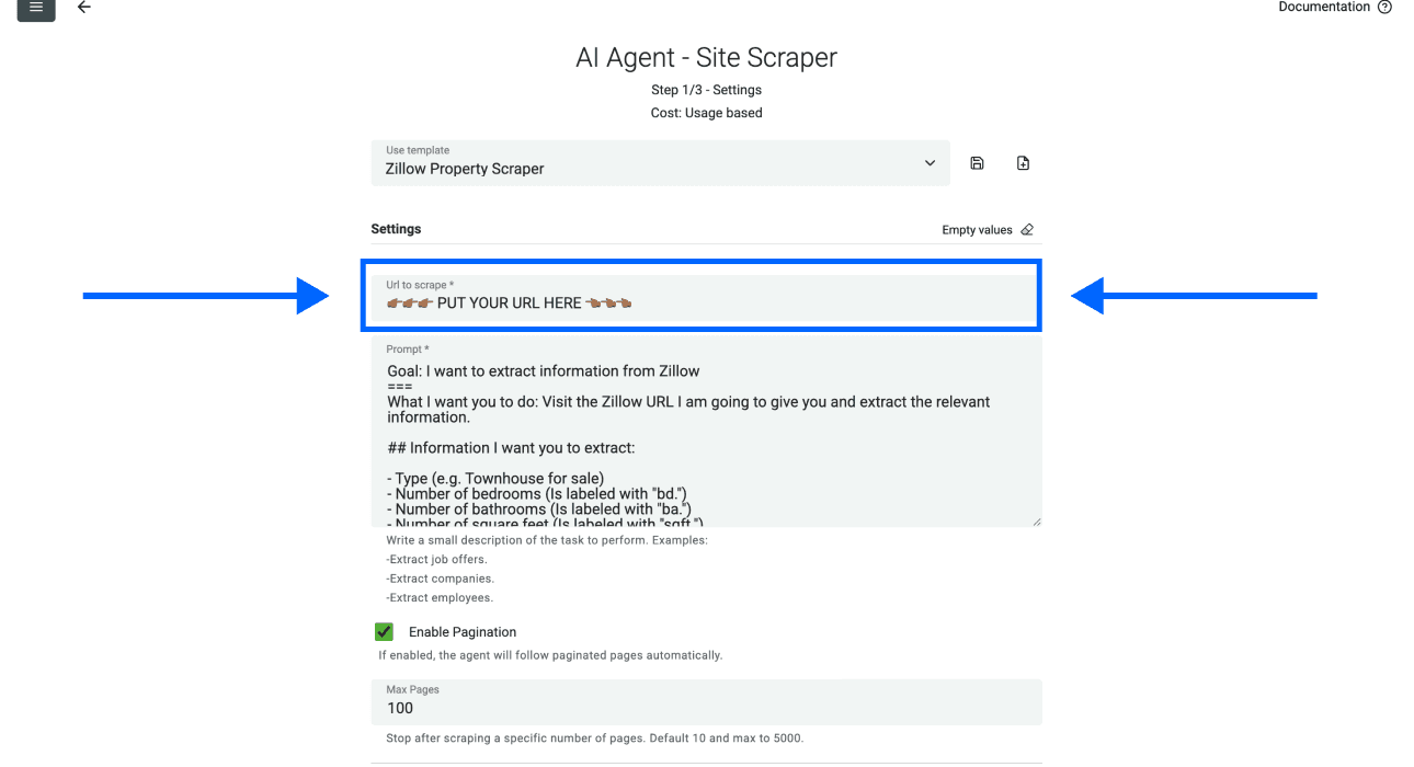Zillow Real Estate Agent Scraper, URL field