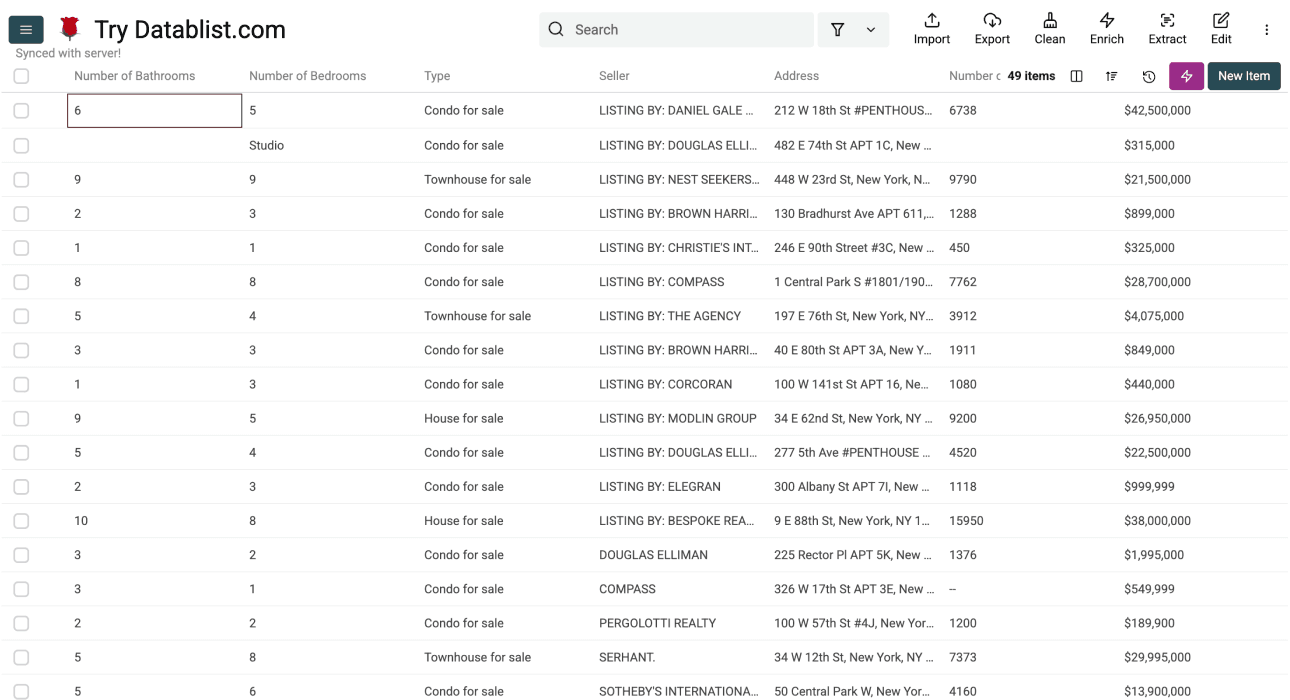 Zillow Property Scraper, end results