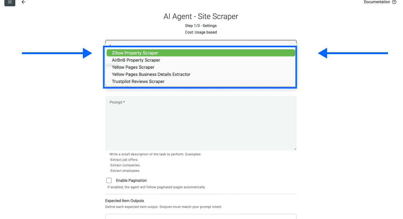 Zillow Property Scraper, template selection