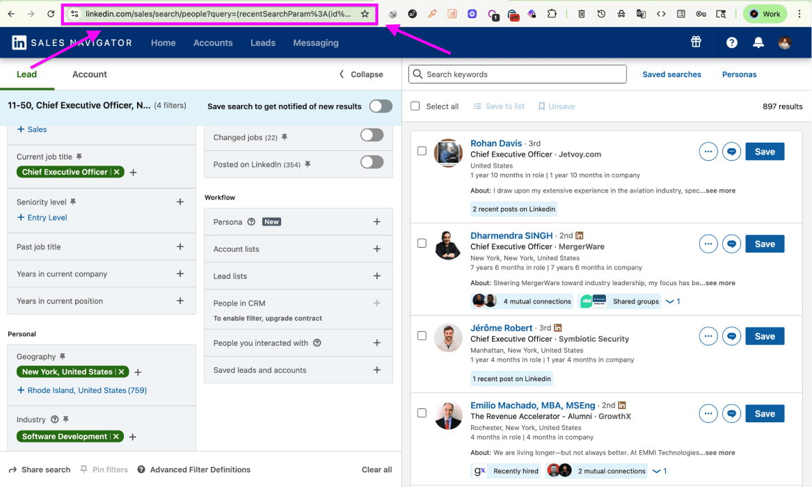 How To Scrape Sales Navigator Leads - Copying Search URL