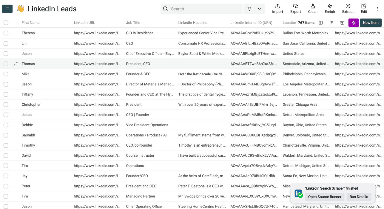 How To Scrape Sales Navigator Leads - Results Overview