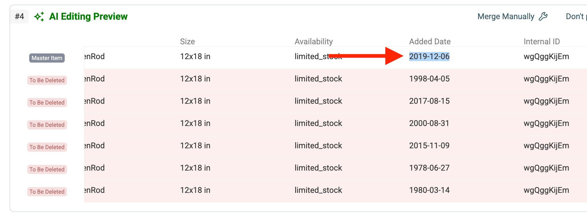 Example preview showing the summed value in the master item