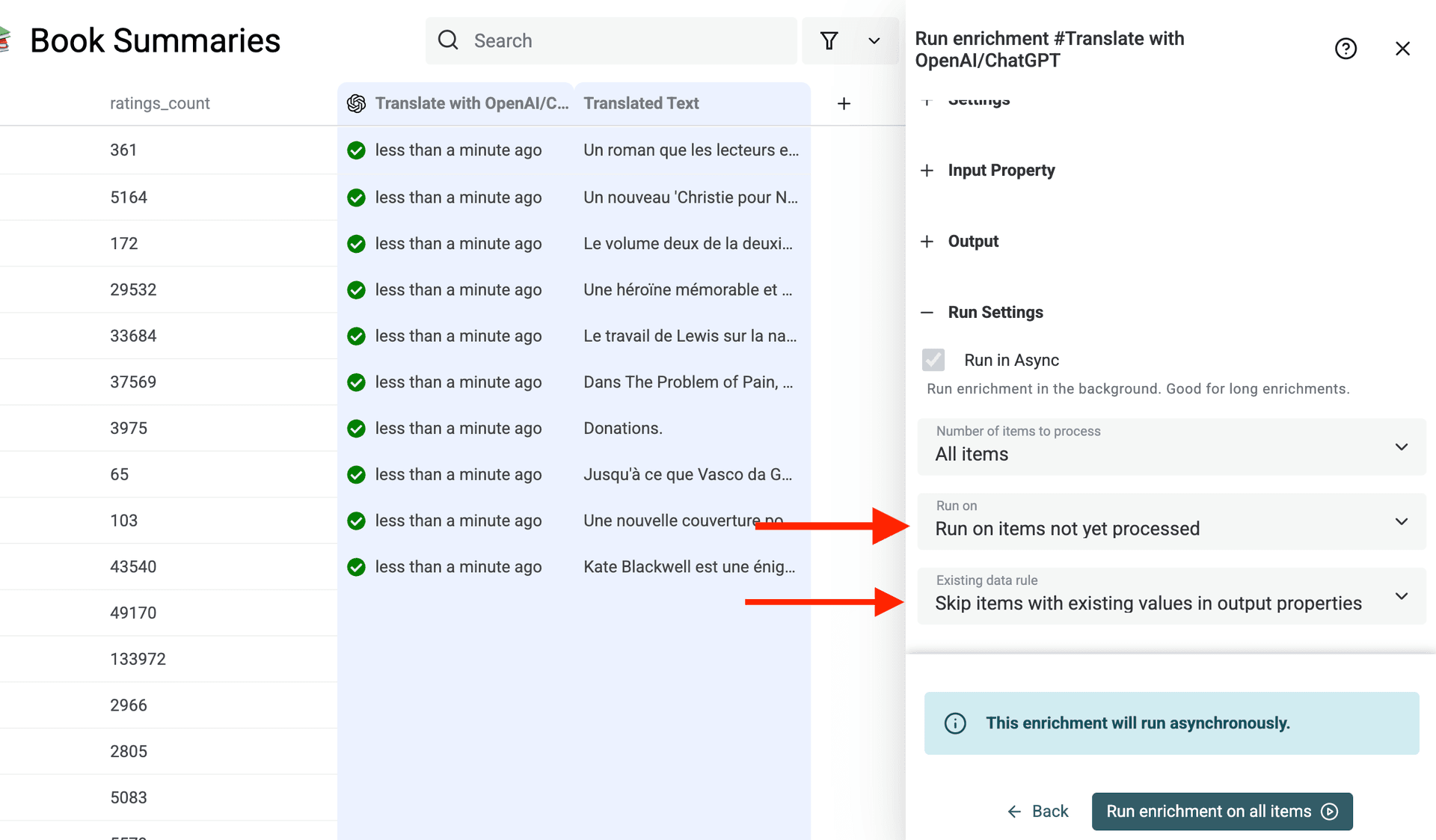 Run on remaining items