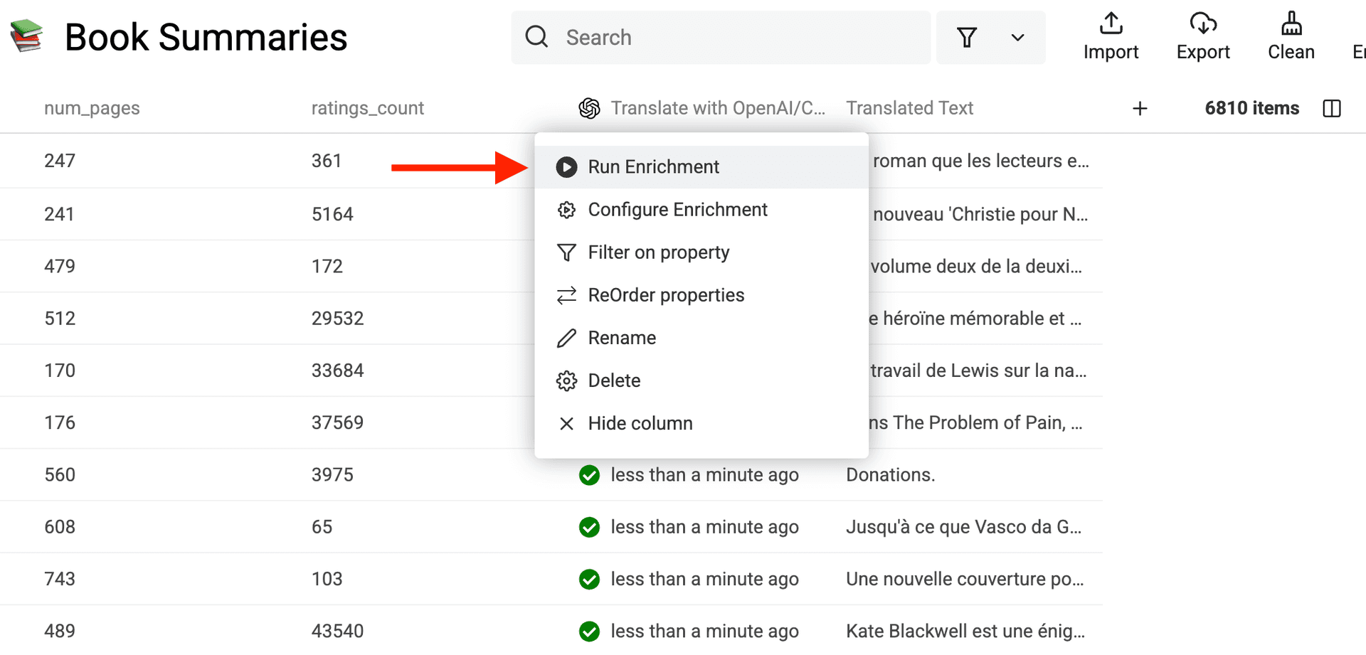 Click on enrichment column