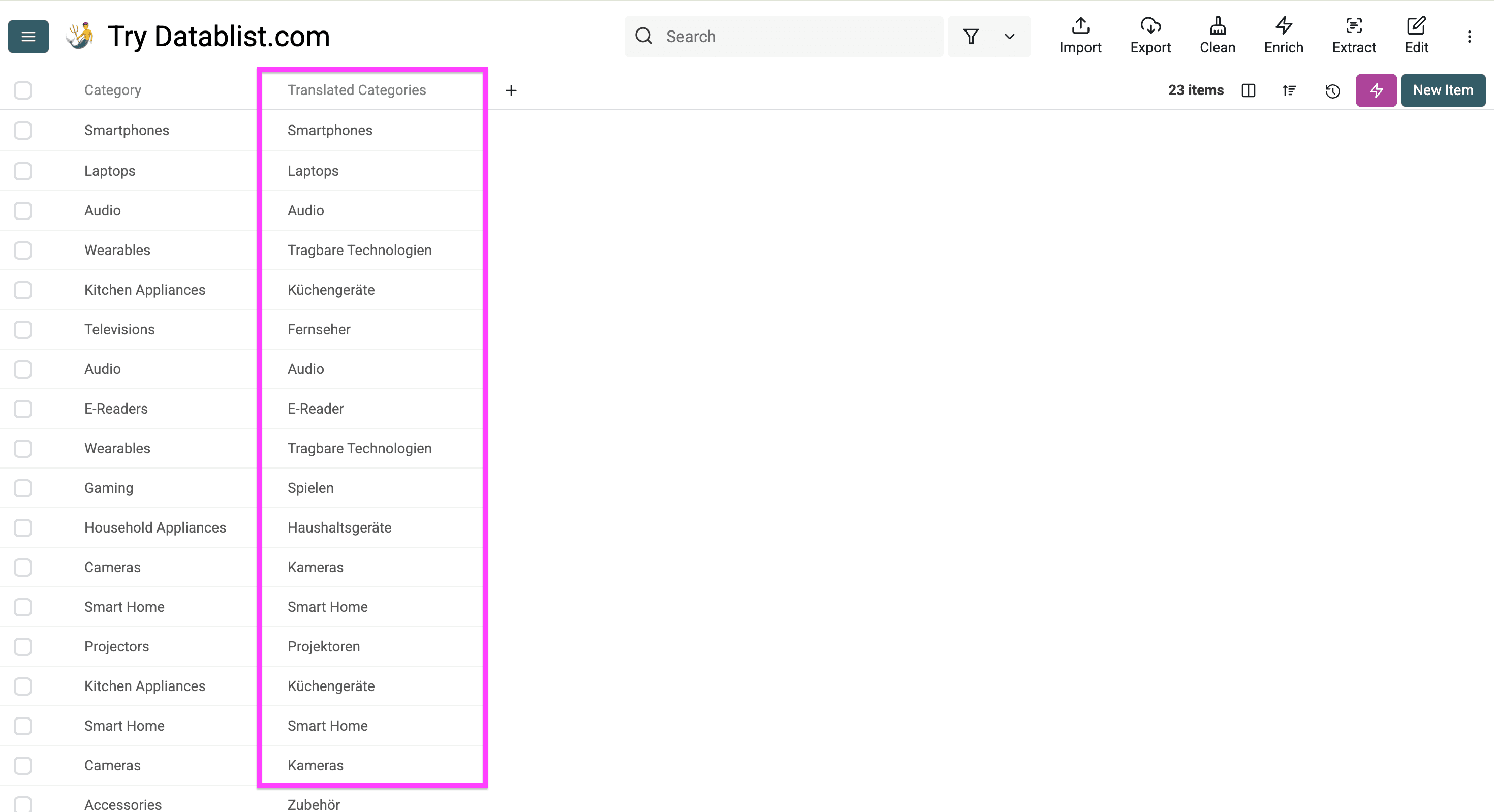 AI translated product categories
