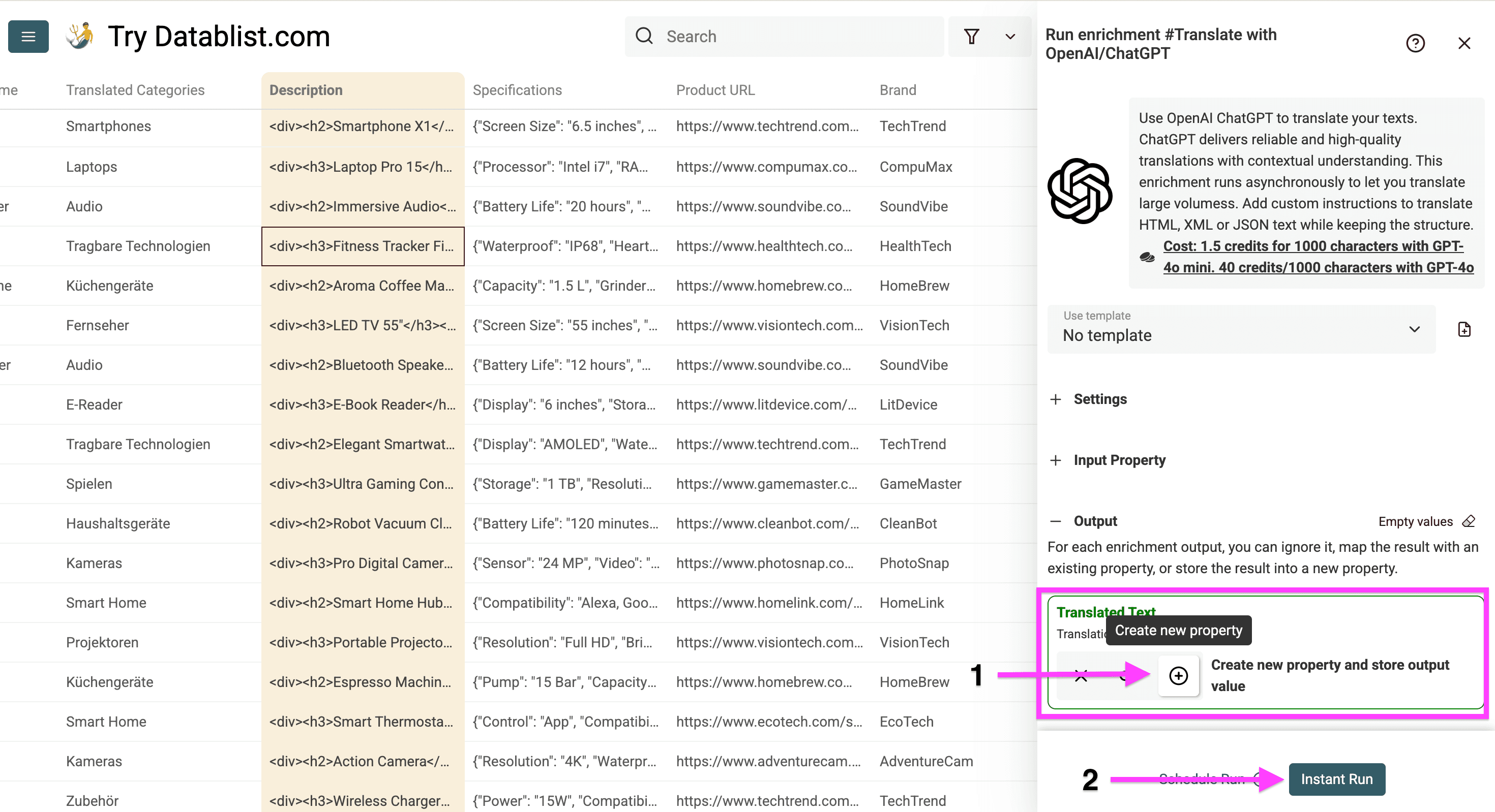Creating a new column to store the translated product descriptions