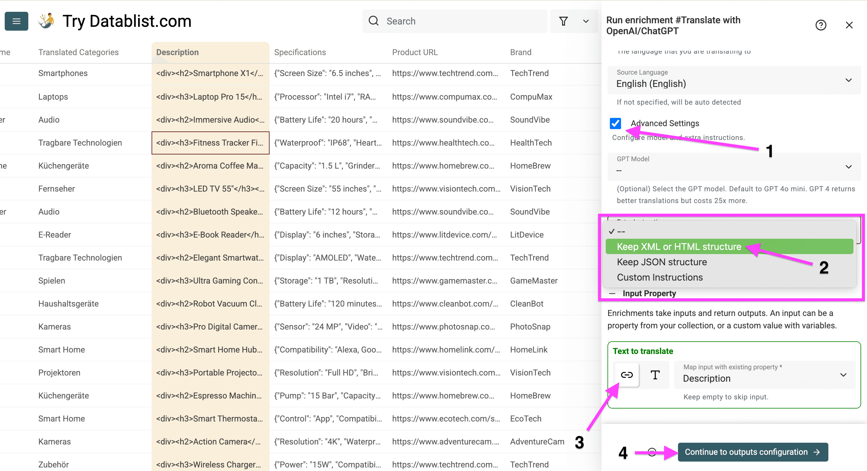 Datablist’s feature to maintain HTML structure and not translate any tags