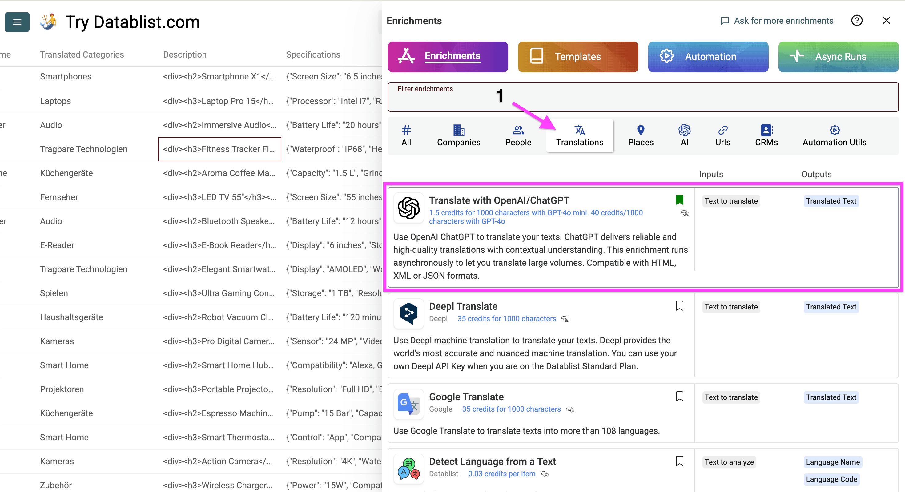 Datablist’s translation features and AI Translator