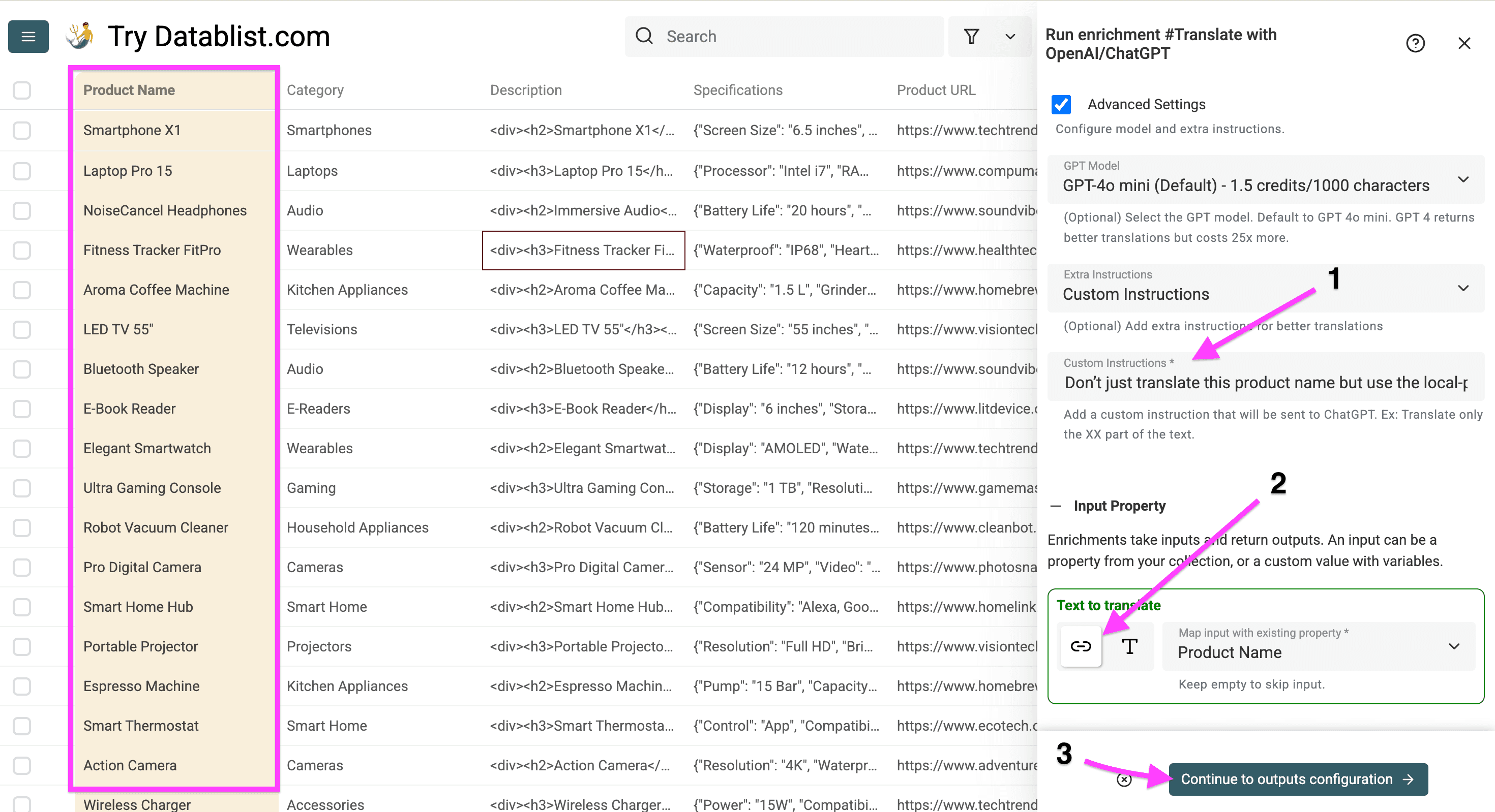 My Custom instructions to localized product names with AI