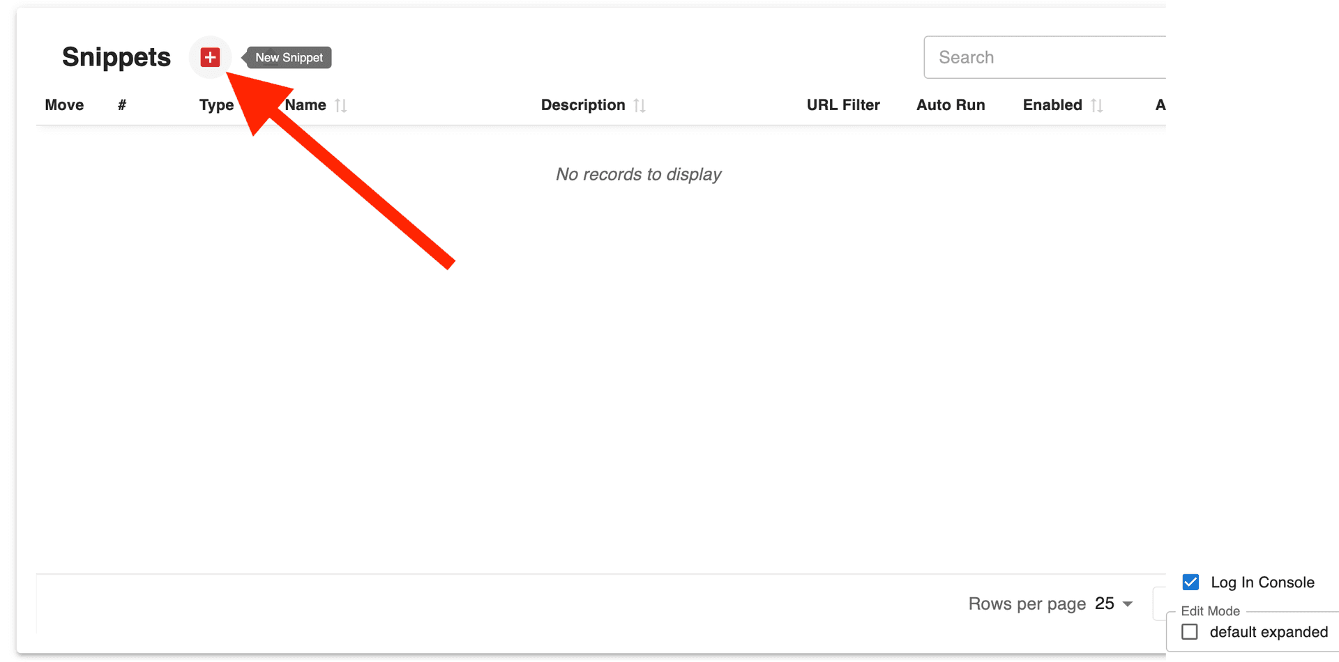 Click to add a New Snippet