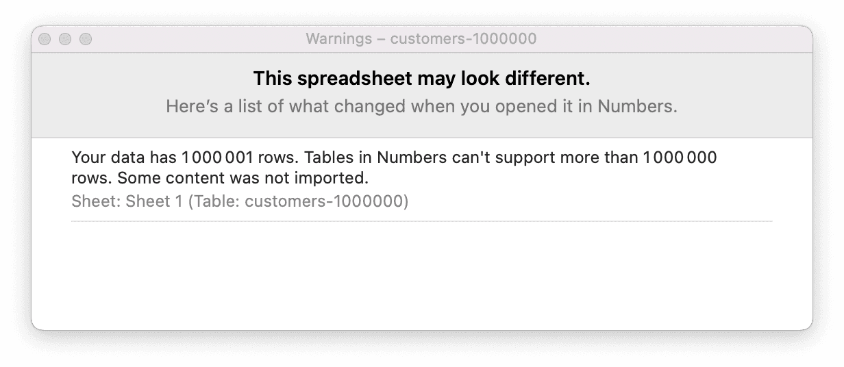 Importing a CSV file with more than 1m rows