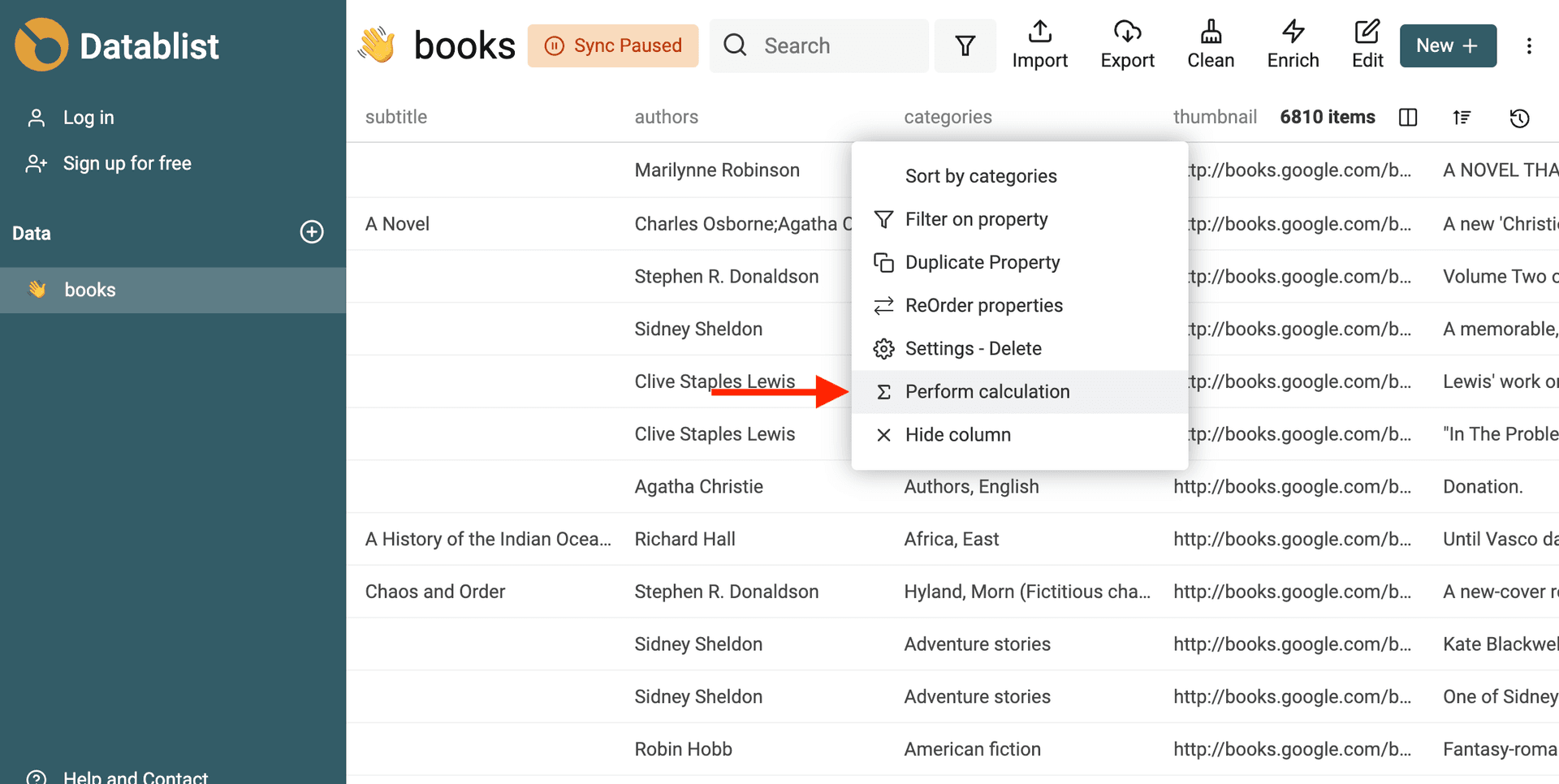 Open Calculations tool