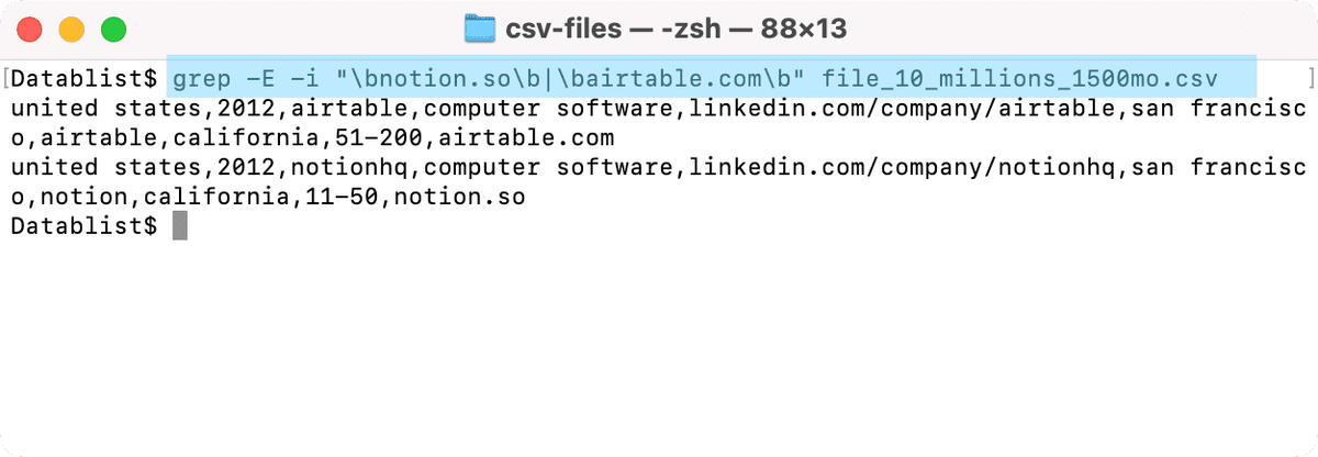 Search CSV for multiple keywords