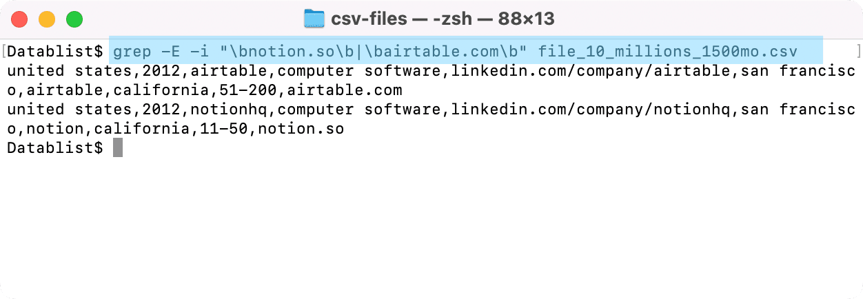 Search CSV for multiple keywords