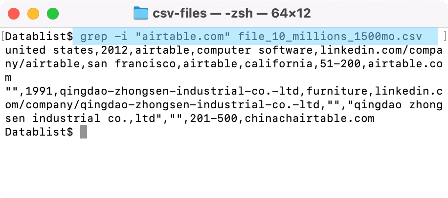 Search CSV for a single keyword