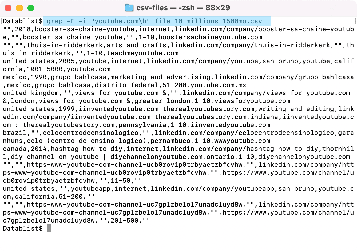 Search CSV for words ending with a keyword