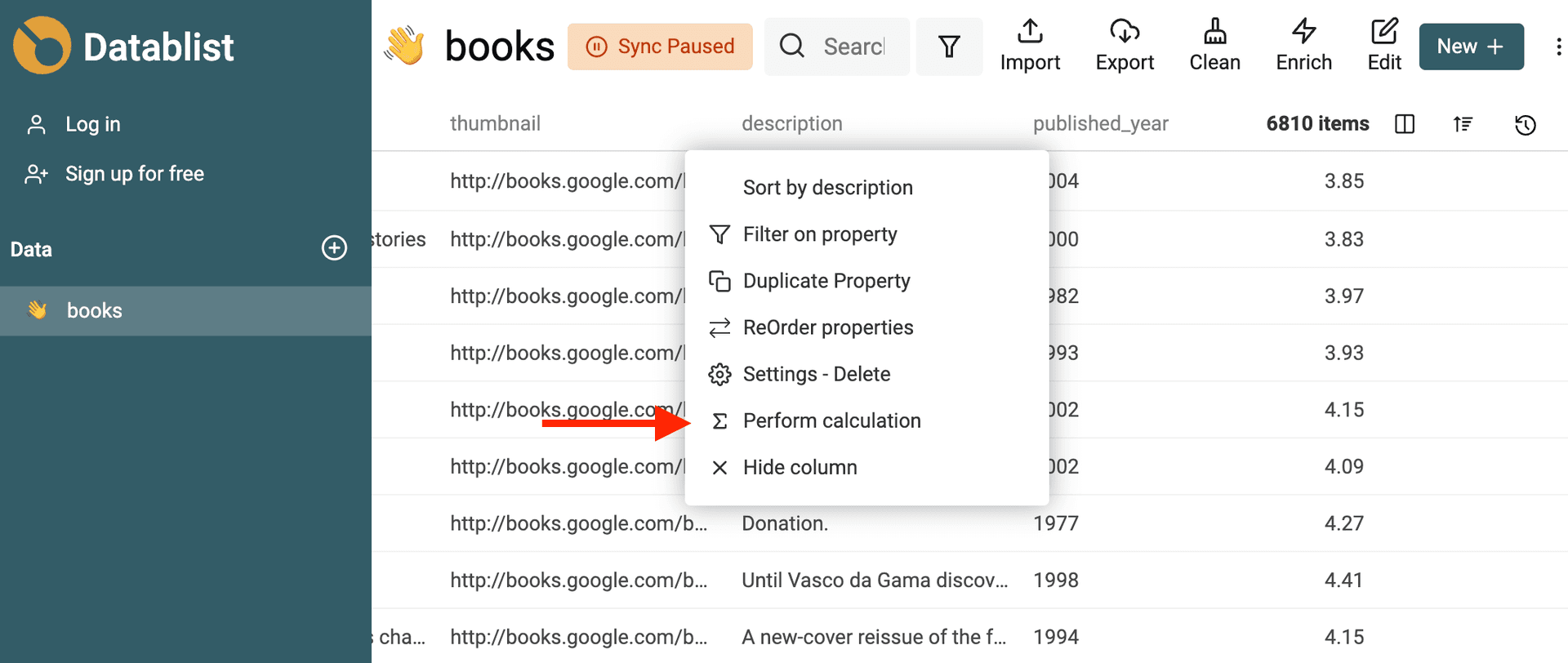 Open Calculations tool