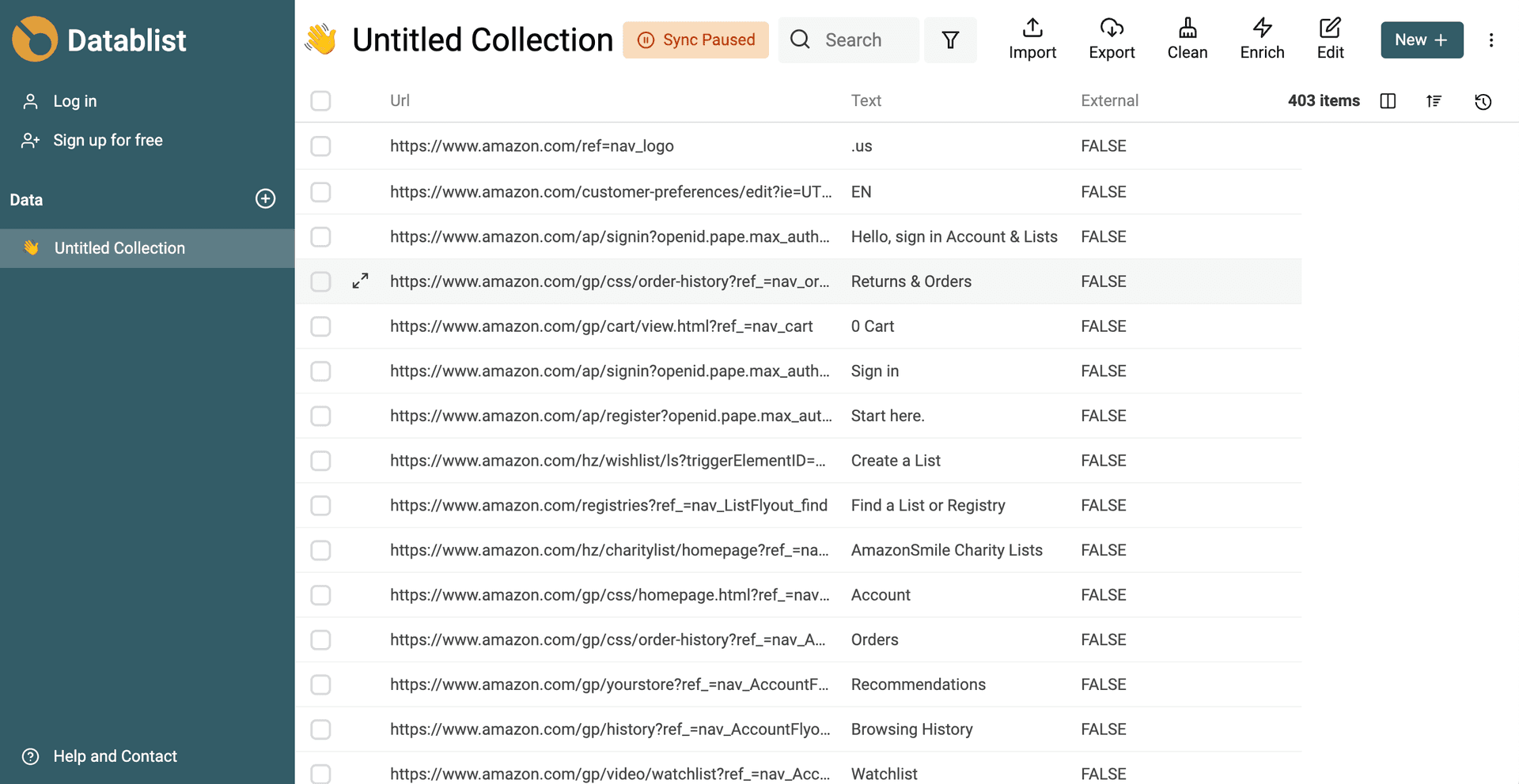 Scrapped Amazon URLs