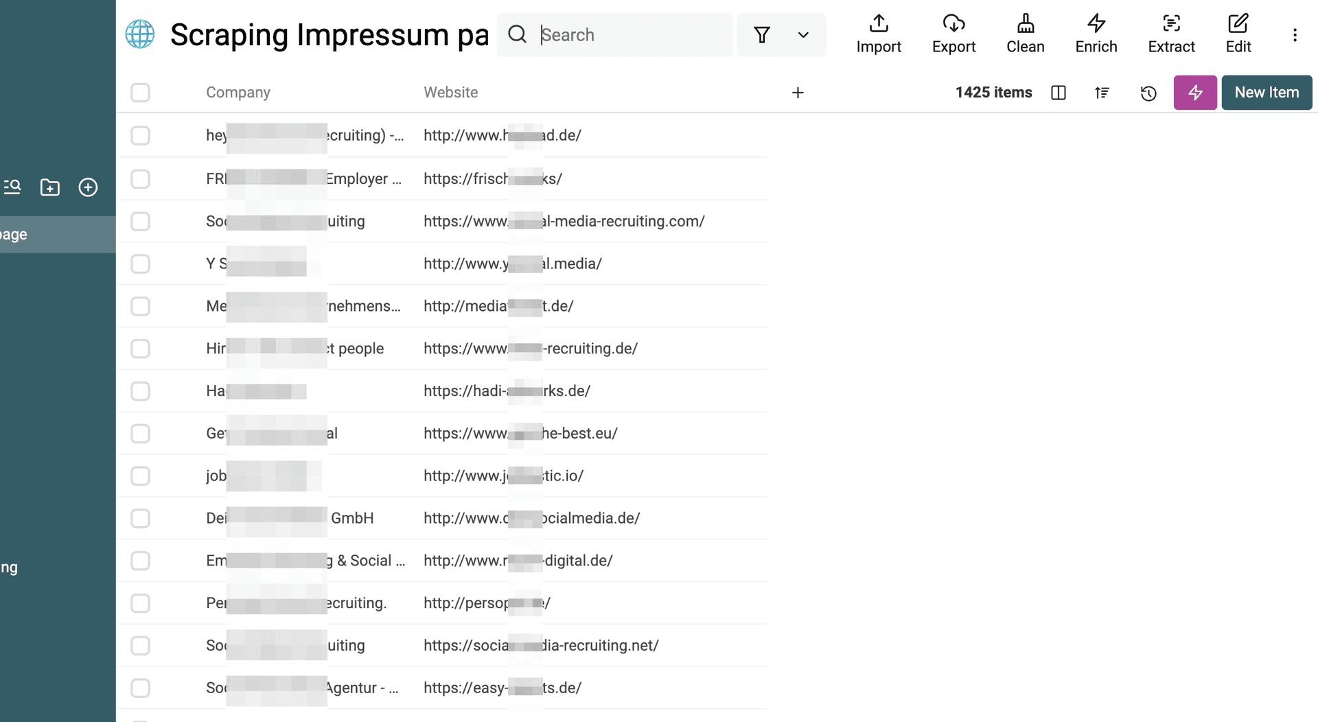 Liste deutscher Websites zum Scrapen